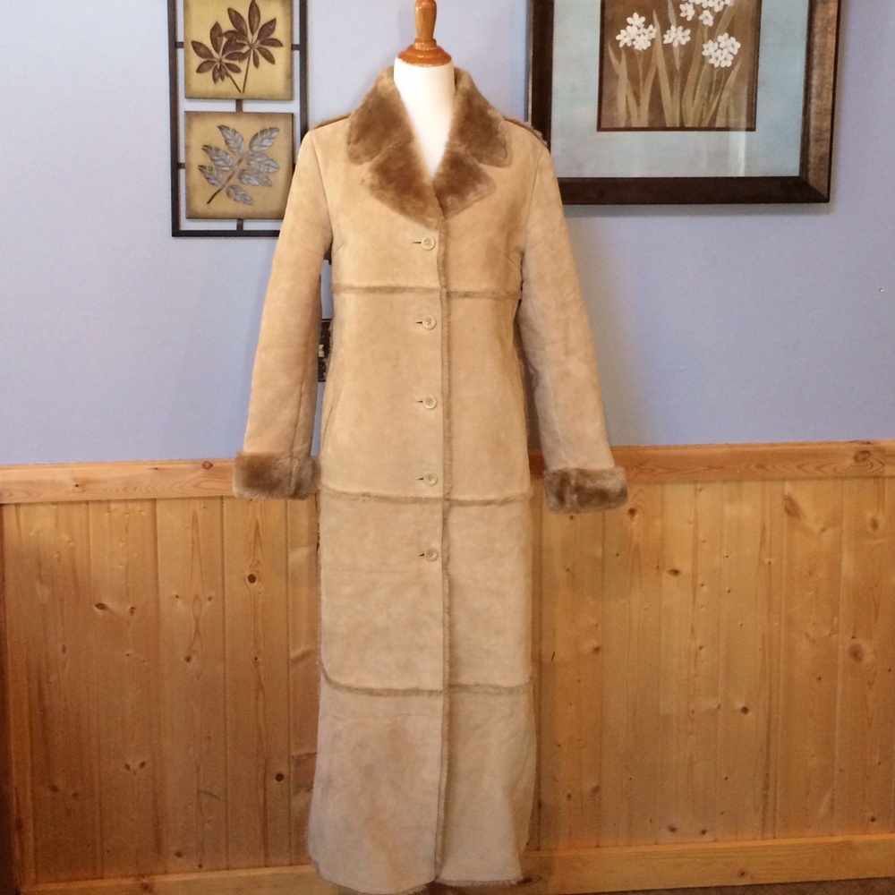 Genuine Suede LEATHER Long PLUSH winter Coat